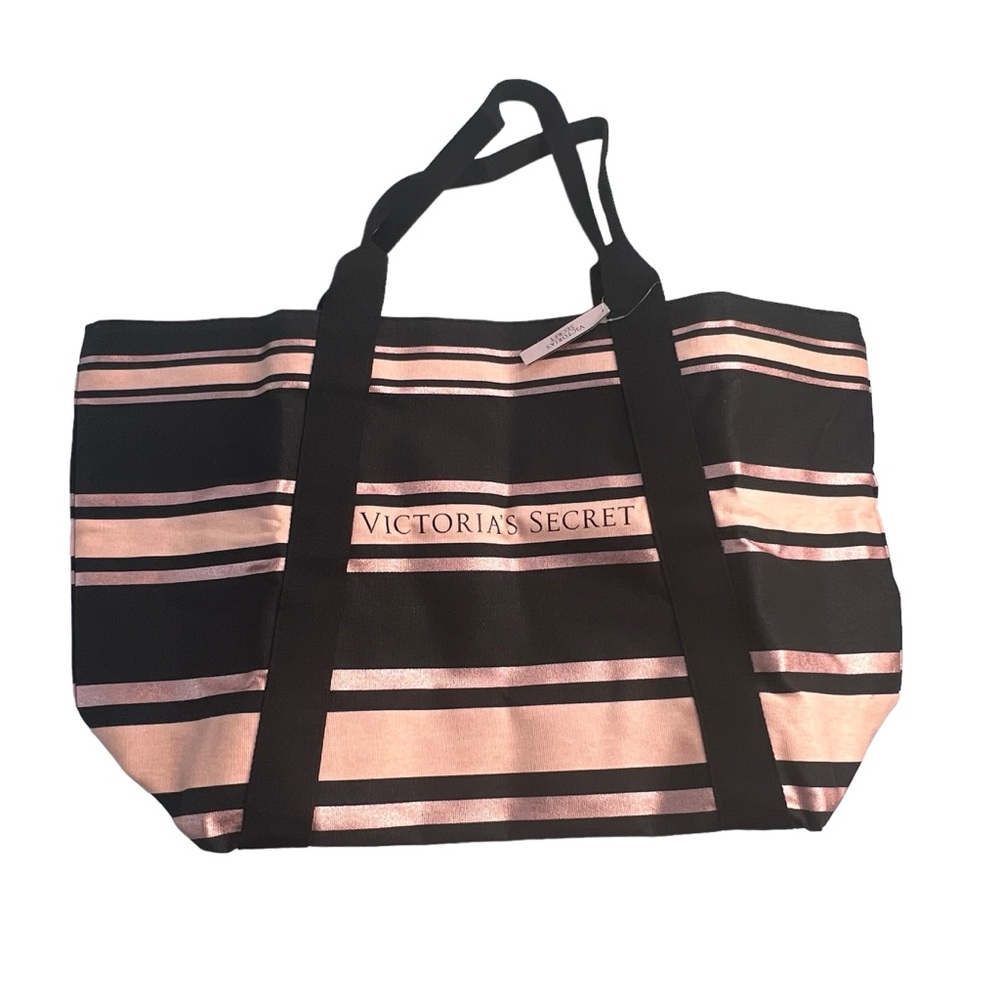 Victoria's Secret Large Pink and Black stripe tote/bag new with tags